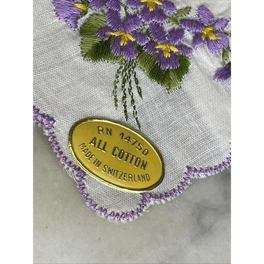 Two Sets European WWII Era Sweetheart Napkins | Embroidered Flowers Floral Linen